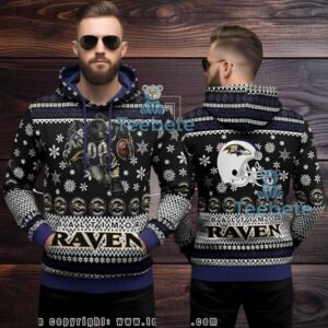 Baltimore Ravens Mascot Ugly 3D Hoodie Football Player Christmas Baltimore Ravens Mascot Ugly 3D Hoodie Football Player Christmas
