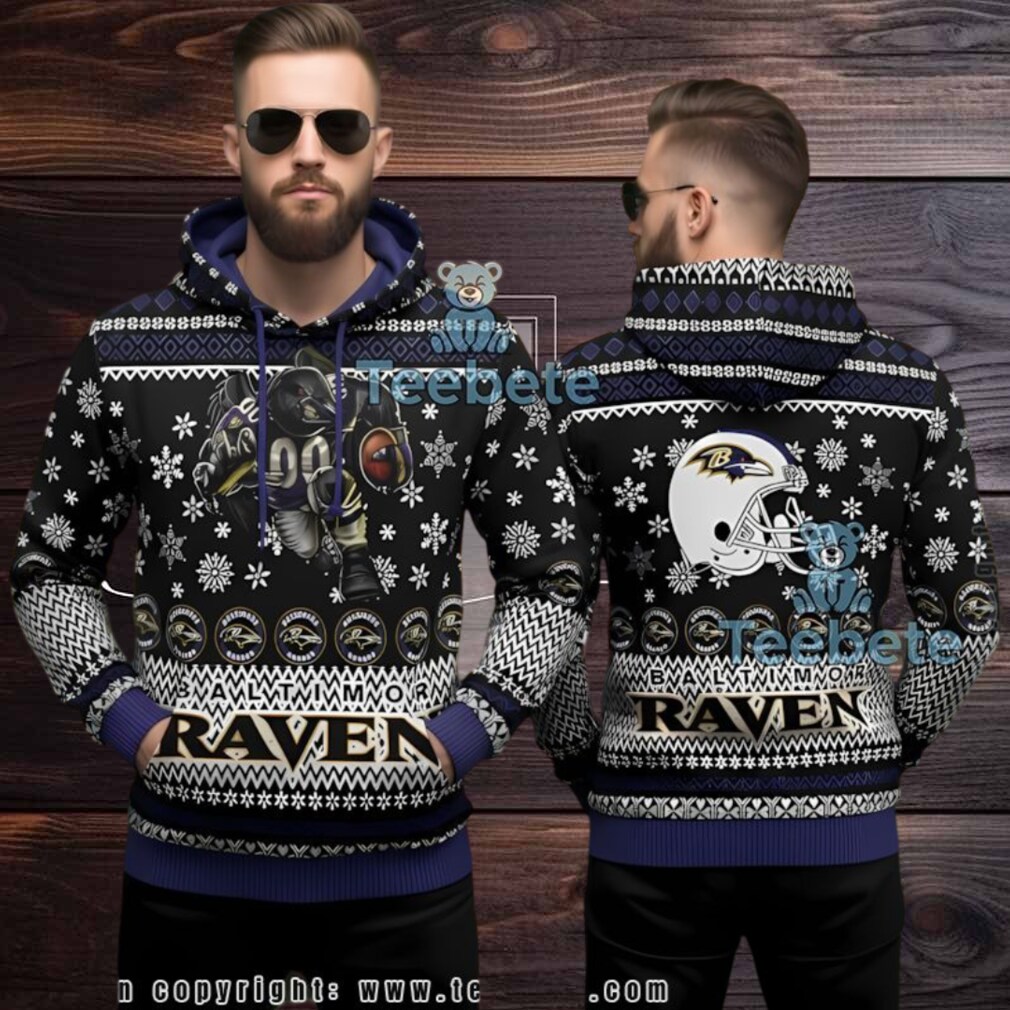 Baltimore Ravens Mascot Ugly 3D Hoodie Football Player Christmas Baltimore Ravens Mascot Ugly 3D Hoodie Football Player Christmas