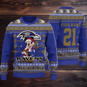 Baltimore Ravens Mickey Mouse Santa Ugly Christmas Sweater Baltimore Ravens Mickey Mouse Santa Ugly Christmas Sweater
