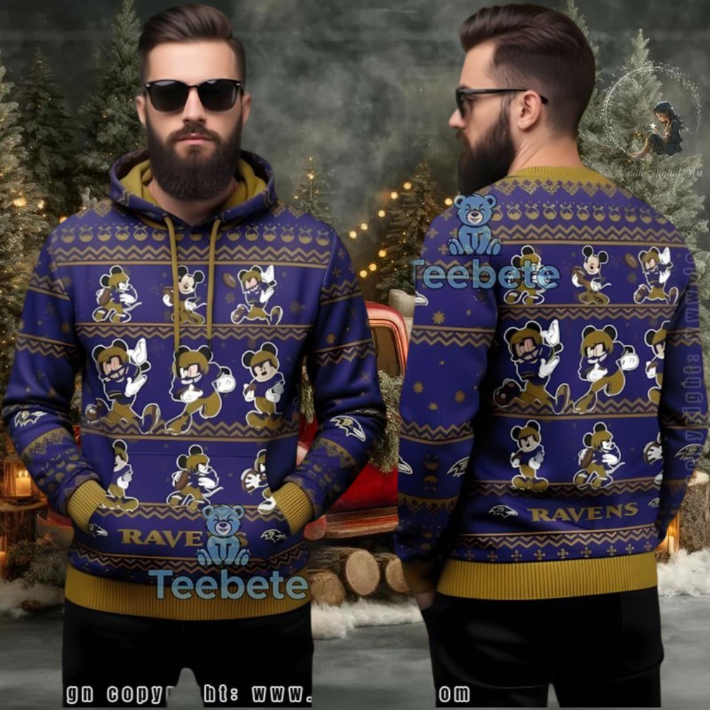 Baltimore Ravens Mickey Running Pattern Ugly 3D Hoodie Baltimore Ravens Mickey Running Pattern Ugly 3D Hoodie