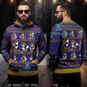 Baltimore Ravens Mickey Running Pattern Ugly 3D Hoodie