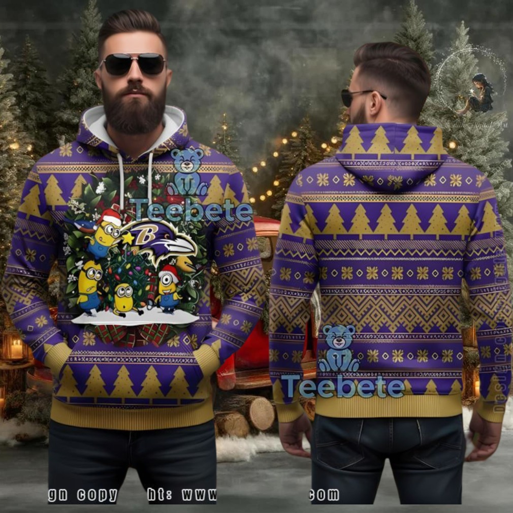 Baltimore Ravens Minion Christmas Tree Ugly 3D Hoodie Gift Baltimore Ravens Minion Christmas Tree Ugly 3D Hoodie Gift
