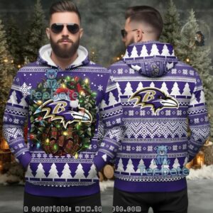 Baltimore Ravens Nfl Christmas Wreath Ugly 3D Hoodie