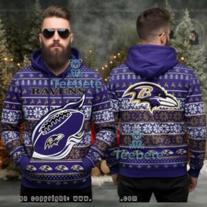 Baltimore Ravens Nfl Ugly 3D Christmas Hoodie Purple