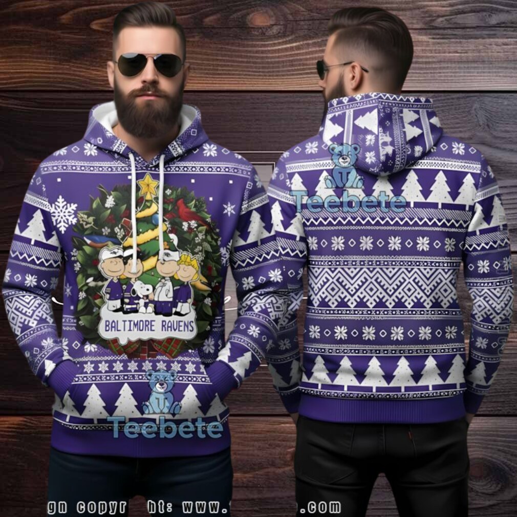 Baltimore Ravens Peanuts Charlie Brown Snoopy Ugly 3D Hoodie Baltimore Ravens Peanuts Charlie Brown Snoopy Ugly 3D Hoodie