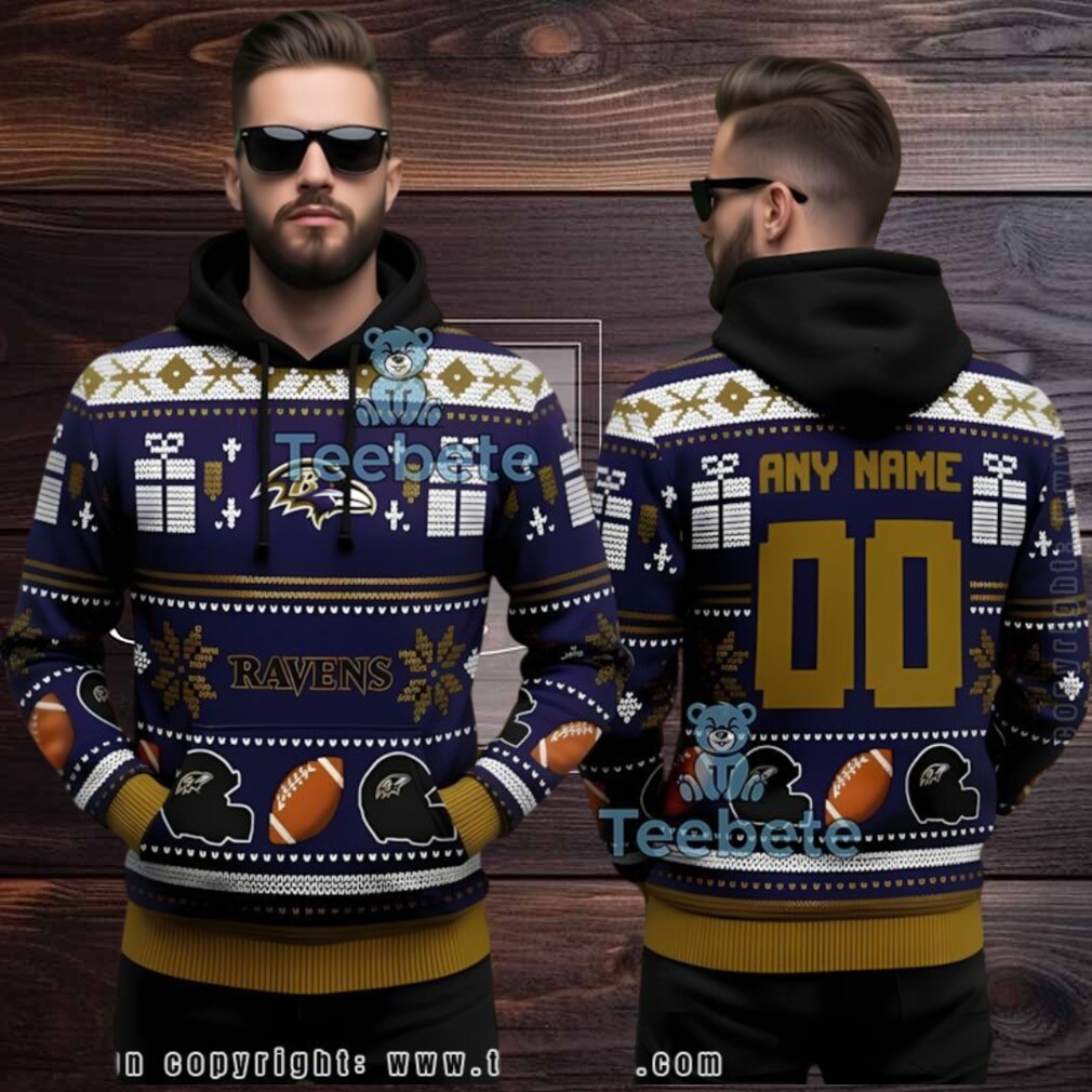 Baltimore Ravens Personalized Ugly 3D Hoodie Football Theme Baltimore Ravens Personalized Ugly 3D Hoodie Football Theme