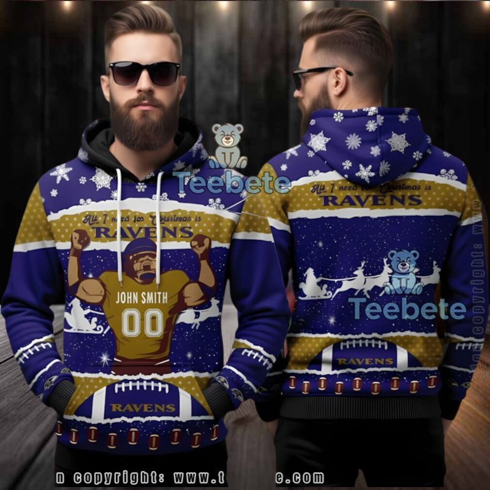 Baltimore Ravens Personalized Ugly 3D Pullover Hoodie Custom Gift Baltimore Ravens Personalized Ugly 3D Pullover Hoodie Custom Gift