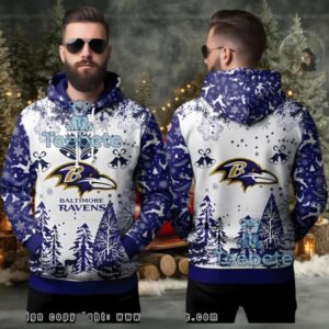 Baltimore Ravens Purple Ugly 3D Hoodie Reindeer Bell Design