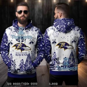 Baltimore Ravens Purple Ugly 3D Hoodie Reindeer Bell Design
