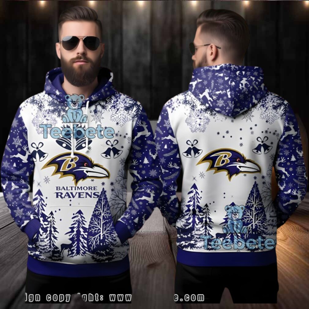 Baltimore Ravens Purple Ugly 3D Hoodie Reindeer Bell Design Baltimore Ravens Purple Ugly 3D Hoodie Reindeer Bell Design