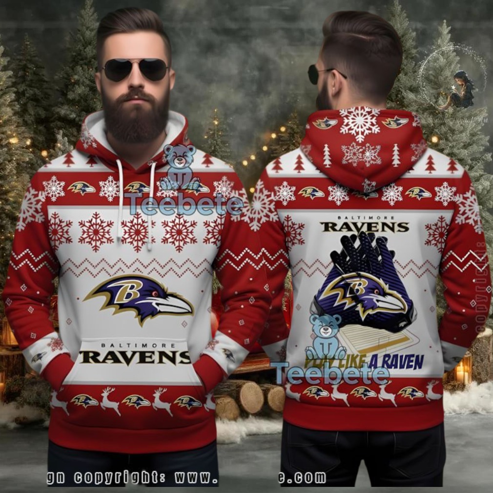 Baltimore Ravens Receiver Gloves Fan Ugly Christmas 3D Hoodie Baltimore Ravens Receiver Gloves Fan Ugly Christmas 3D Hoodie