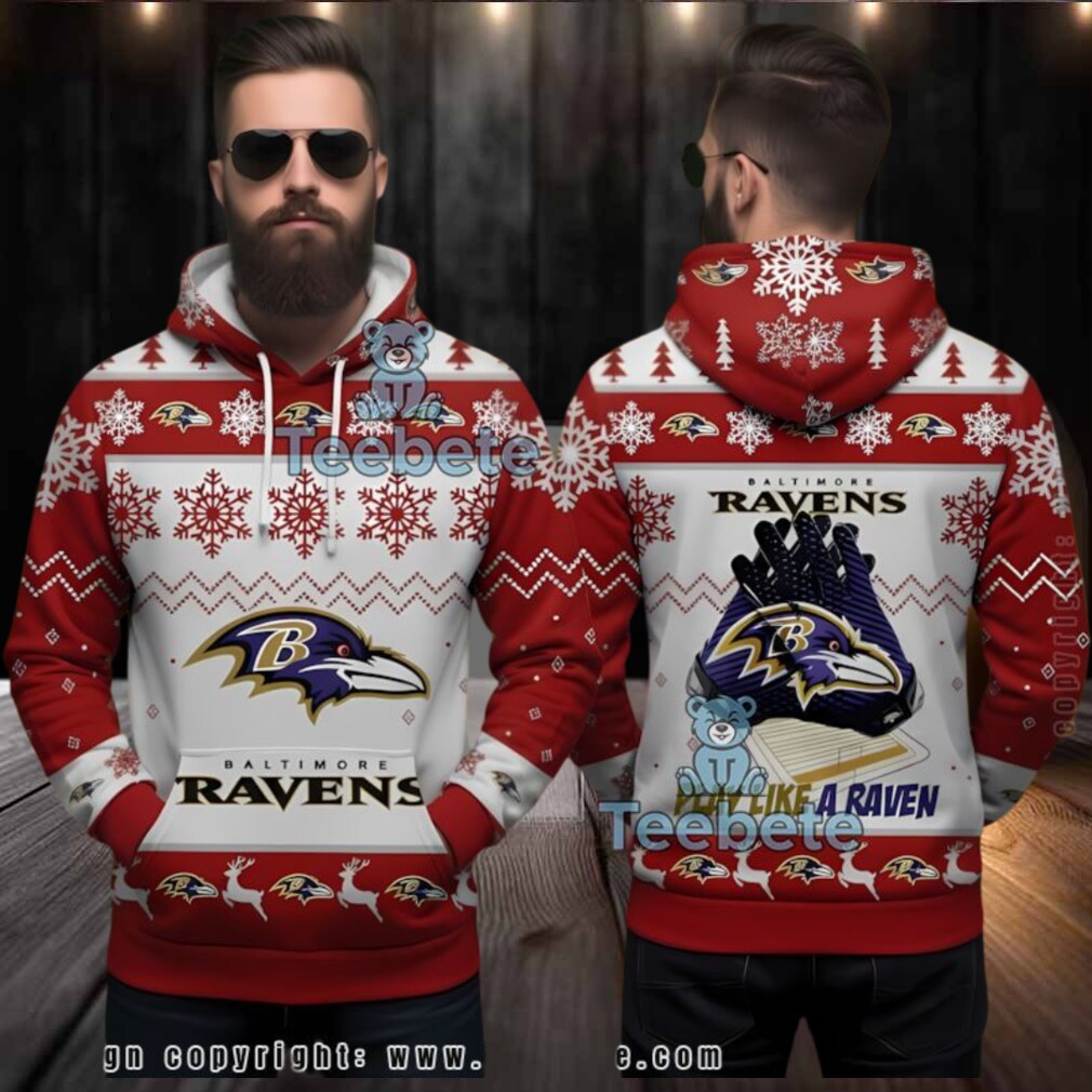 Baltimore Ravens Receiver Gloves Fan Ugly Christmas 3D Hoodie Baltimore Ravens Receiver Gloves Fan Ugly Christmas 3D Hoodie