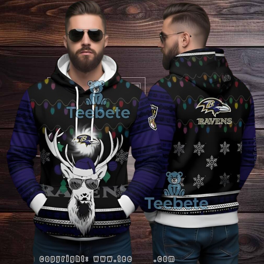 Baltimore Ravens Reindeer Ugly 3D Hoodie Holiday Fan Gear Baltimore Ravens Reindeer Ugly 3D Hoodie Holiday Fan Gear