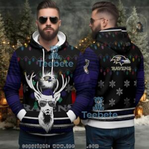 Baltimore Ravens Reindeer Ugly 3D Hoodie Holiday Fan Gear