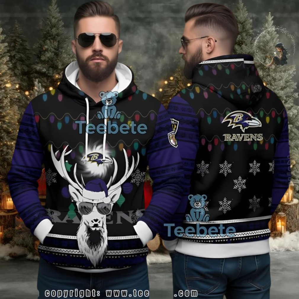 Baltimore Ravens Reindeer Ugly 3D Hoodie Holiday Fan Gear Baltimore Ravens Reindeer Ugly 3D Hoodie Holiday Fan Gear