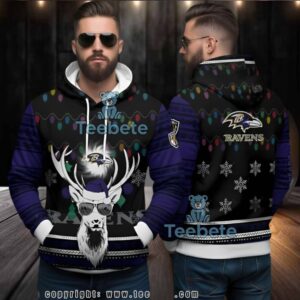 Baltimore Ravens Reindeer Ugly 3D Hoodie Holiday Fan Gear