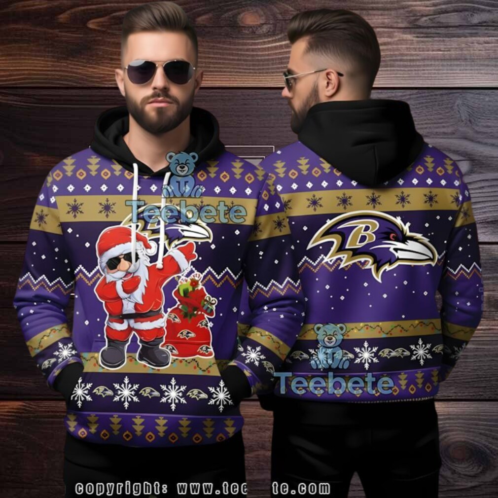 Baltimore Ravens Santa Claus Ugly 3D Hoodie Nfl Purple Merchandise Baltimore Ravens Santa Claus Ugly 3D Hoodie Nfl Purple Merchandise