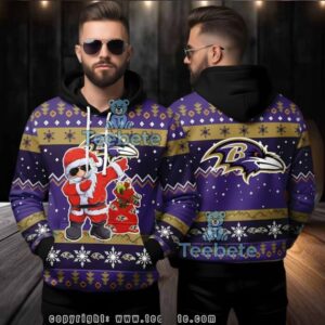 Baltimore Ravens Santa Claus Ugly 3D Hoodie Nfl Purple Merchandise
