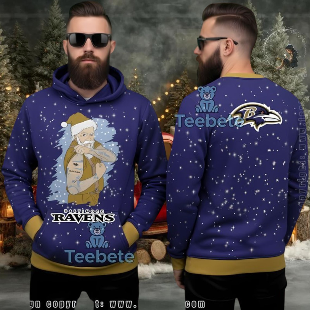 Baltimore Ravens Tattooed Santa Ugly 3D Hoodie Holiday Gear Baltimore Ravens Tattooed Santa Ugly 3D Hoodie Holiday Gear