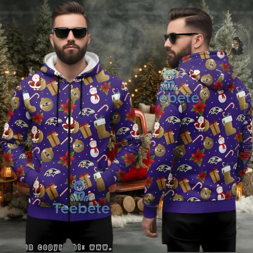 Baltimore Ravens Ugly 3D Hoodie Christmas Santa Snowman Pattern Baltimore Ravens Ugly 3D Hoodie Christmas Santa Snowman Pattern