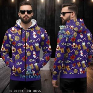 Baltimore Ravens Ugly 3D Hoodie Christmas Santa Snowman Pattern