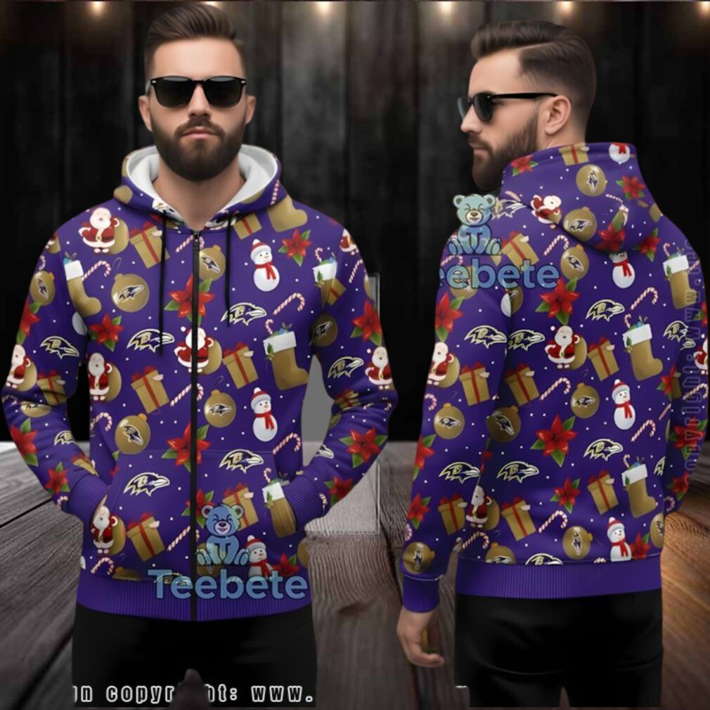 Baltimore Ravens Ugly 3D Hoodie Christmas Santa Snowman Pattern Baltimore Ravens Ugly 3D Hoodie Christmas Santa Snowman Pattern