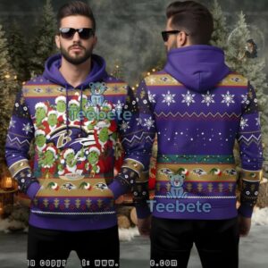 Baltimore Ravens Ugly 3D Pullover Hoodie Grinchmas Holiday Print