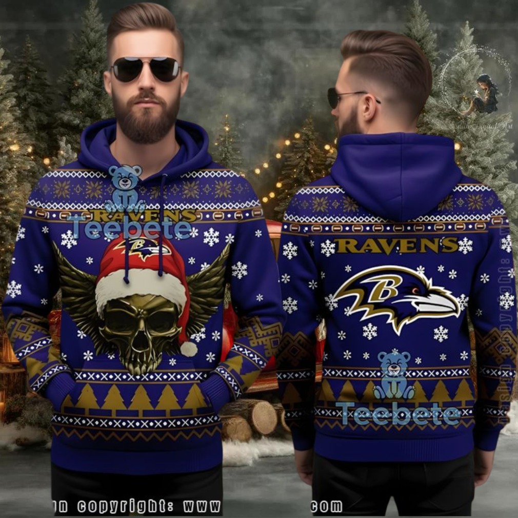 Baltimore Ravens Ugly 3D Pullover Hoodie Skull Wings Holiday Baltimore Ravens Ugly 3D Pullover Hoodie Skull Wings Holiday