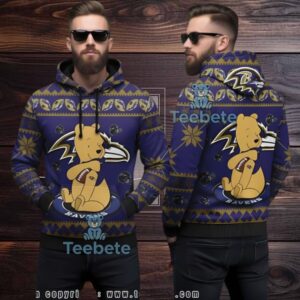 Baltimore Ravens Winnie Pooh Christmas Ugly 3D Hoodie Men Baltimore Ravens Winnie Pooh Christmas Ugly 3D Hoodie Men