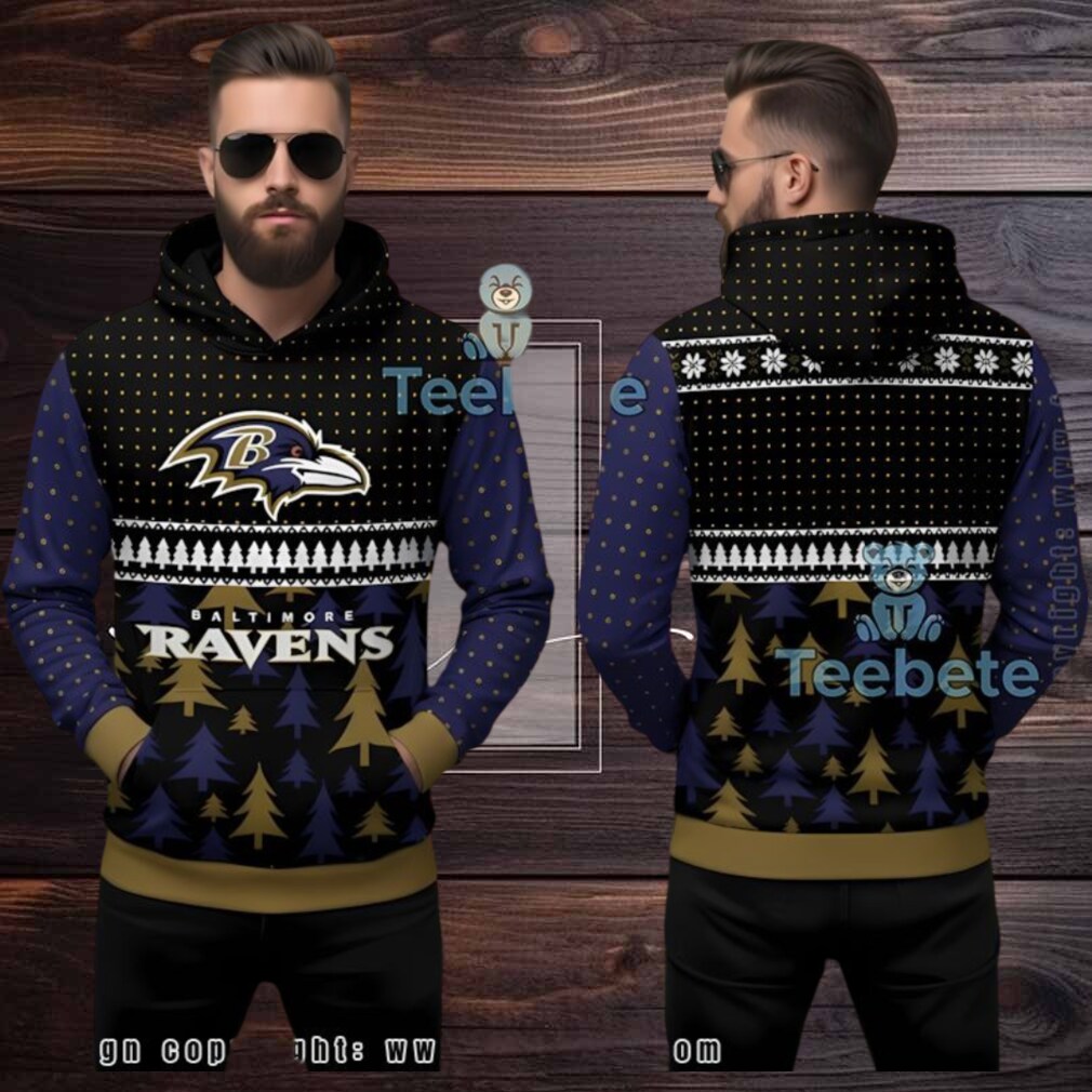 Baltimore Ravens Xmas Tree Ugly 3D Hoodie Holiday Fan Gear Baltimore Ravens Xmas Tree Ugly 3D Hoodie Holiday Fan Gear