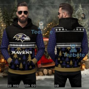 Baltimore Ravens Xmas Tree Ugly 3D Hoodie Holiday Fan Gear