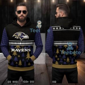 Baltimore Ravens Xmas Tree Ugly 3D Hoodie Holiday Fan Gear