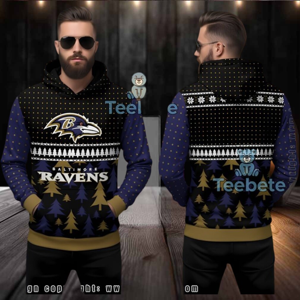 Baltimore Ravens Xmas Tree Ugly 3D Hoodie Holiday Fan Gear Baltimore Ravens Xmas Tree Ugly 3D Hoodie Holiday Fan Gear