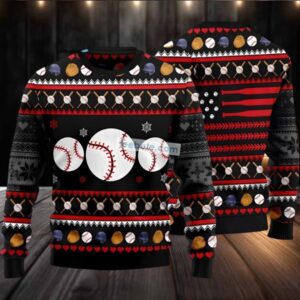 Baseball Balls Ugly Christmas Sweater Black Crazy