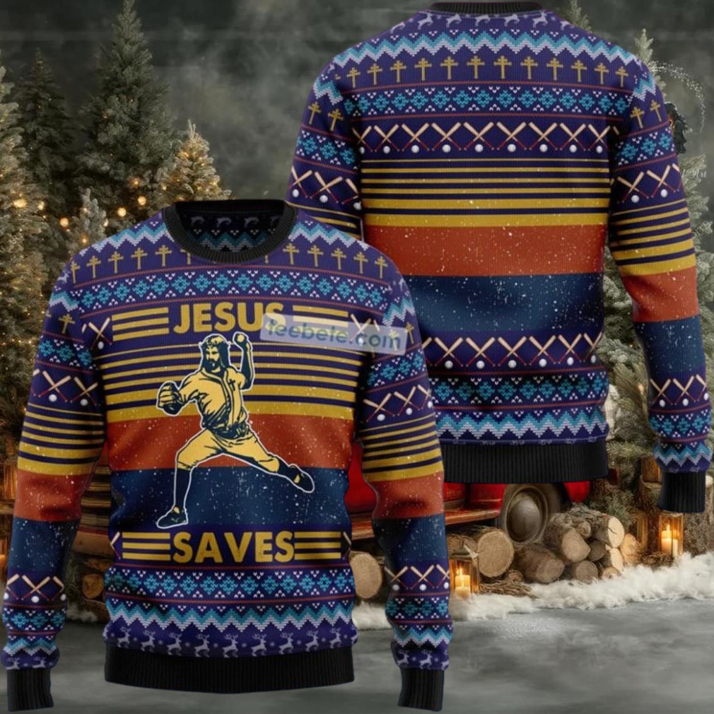 Baseball Player Jesus Save Ugly Christmas Sweaters Family Baseball Player Jesus Save Ugly Christmas Sweaters Family