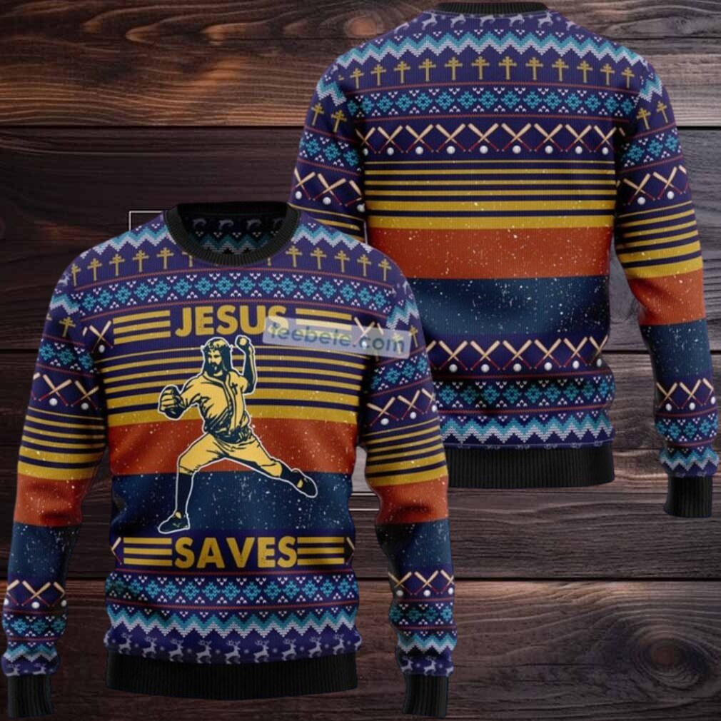 Baseball Player Jesus Save Ugly Christmas Sweaters Family Baseball Player Jesus Save Ugly Christmas Sweaters Family