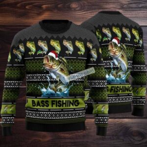 Bass Fishing Ugly Christmas Sweaters For Couples Green Black