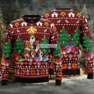 Basset Hound And Xmas Tree Ugly Christmas Sweater Mens