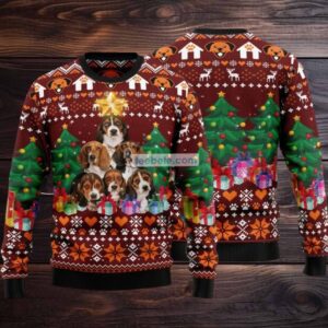 Basset Hound And Xmas Tree Ugly Christmas Sweater Mens
