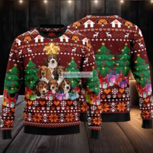 Basset Hound And Xmas Tree Ugly Christmas Sweater Mens