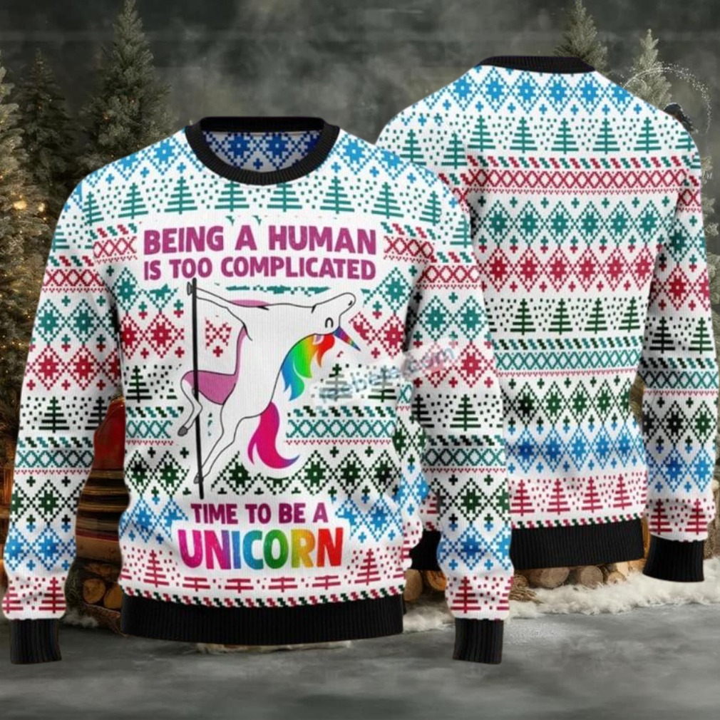 Be A Human Is Too Complicated Unicorn Ugly Sweaters For Christmas Mens Be A Human Is Too Complicated Unicorn Ugly Sweaters For Christmas Mens