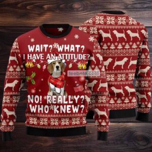 Beagle Attitude No Really Who Knew Ugly Christmas Sweater Red Vintage