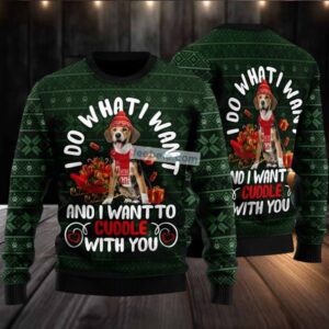 Beagle I Want To Cuddle With You Ugly Christmas Sweater Green Crazy