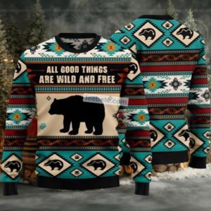 Bear Wild And Free Ugly Christmas Sweater Big And Tall Green Bear Wild And Free Ugly Christmas Sweater Big And Tall Green