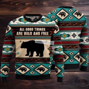 Bear Wild And Free Ugly Christmas Sweater Big And Tall Green