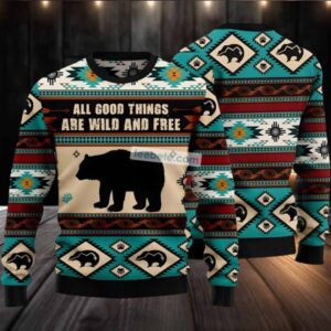 Bear Wild And Free Ugly Christmas Sweater Big And Tall Green