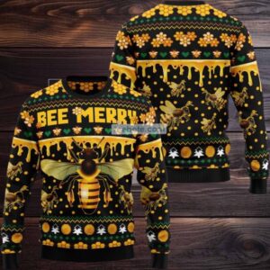 Bee Merry Xmas Ugly Christmas Sweater Mens Yellow