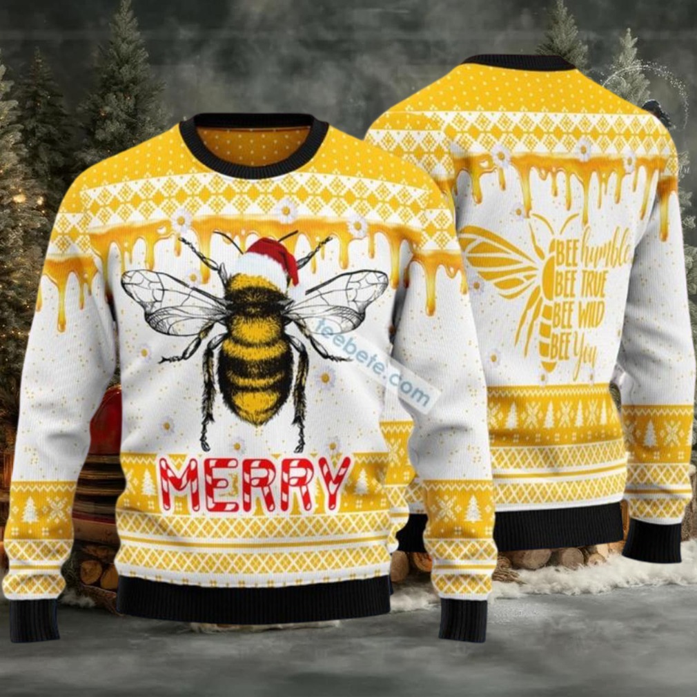 Bee Merry Xmas Ugly Christmas Sweaters Matching Yellow Bee Merry Xmas Ugly Christmas Sweaters Matching Yellow