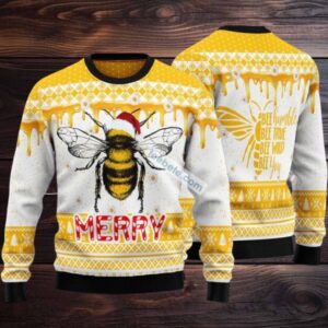 Bee Merry Xmas Ugly Christmas Sweaters Matching Yellow