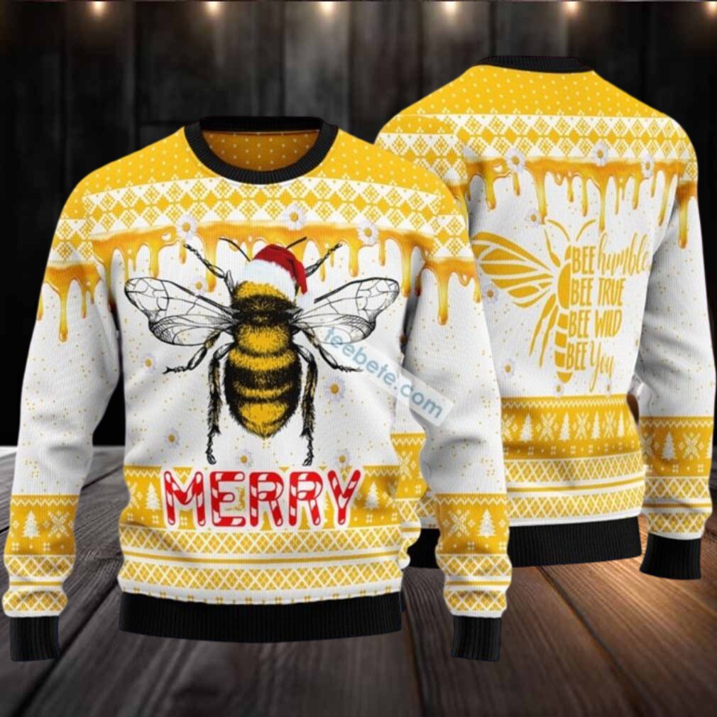 Bee Merry Xmas Ugly Christmas Sweaters Matching Yellow Bee Merry Xmas Ugly Christmas Sweaters Matching Yellow